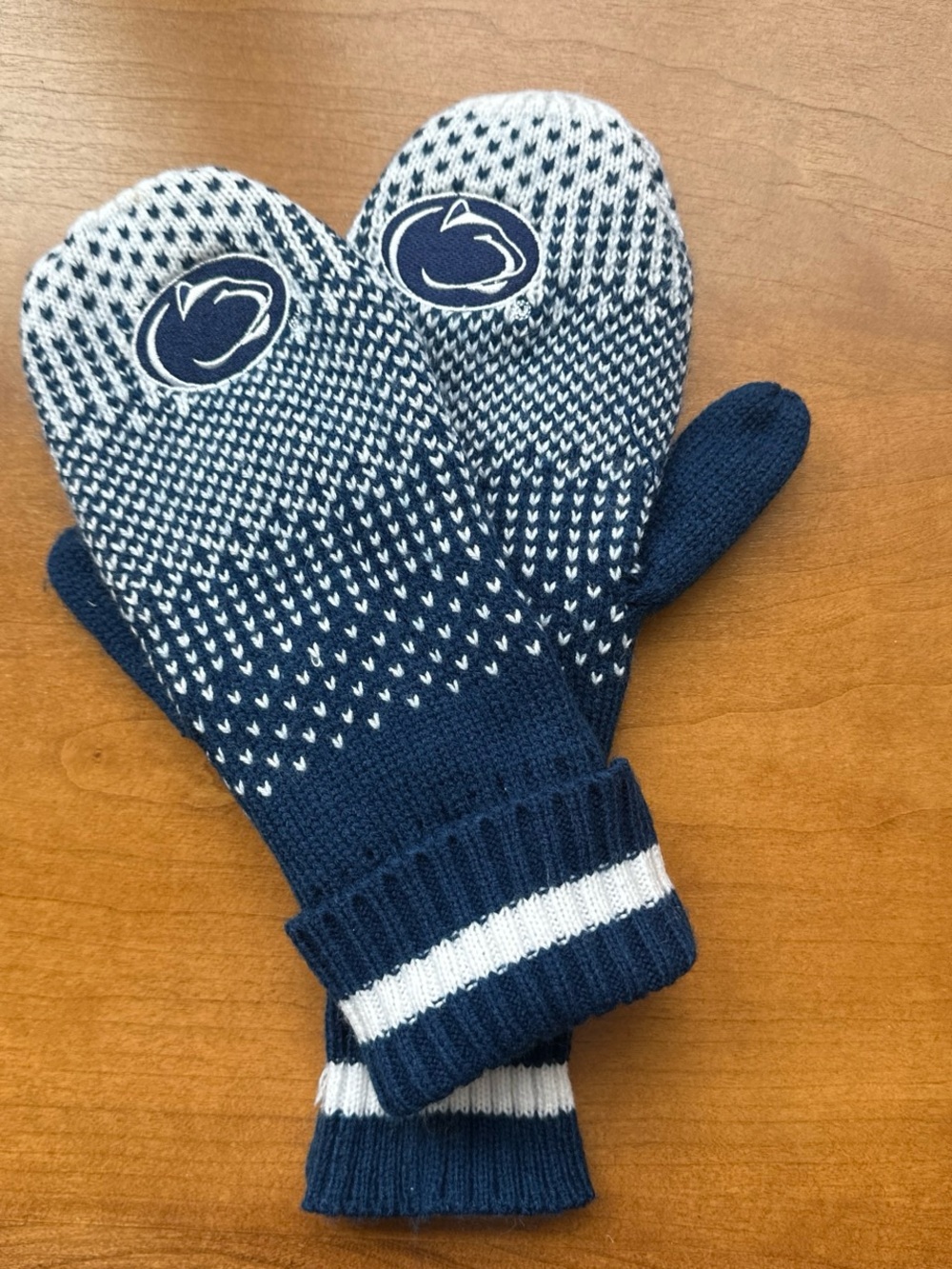 Penn State Navy & White Knit Mittens - Team Logo